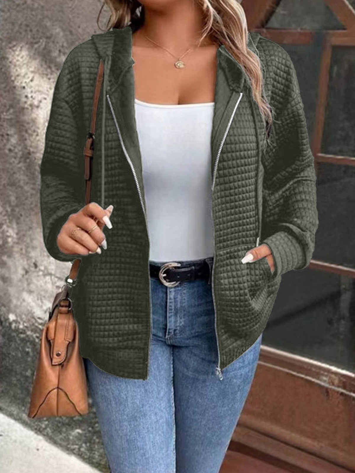 Women's Textured Hoodie with Pockets in Breathable Fabric | Loose Fit Hooded Layer for Everyday and Leisure | Size S-2XL