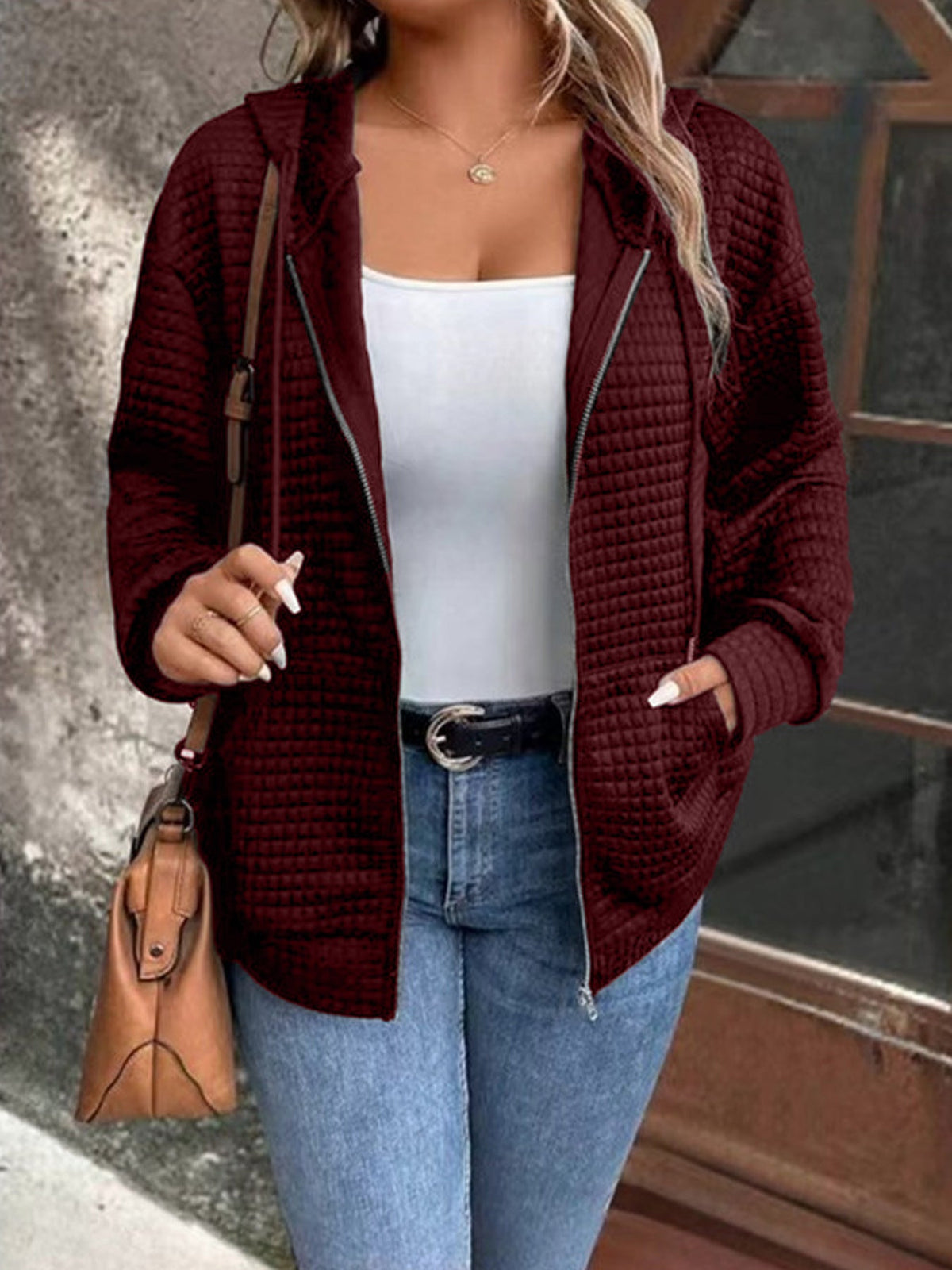 Women's Textured Hoodie with Pockets in Breathable Fabric | Loose Fit Hooded Layer for Everyday and Leisure | Size S-2XL