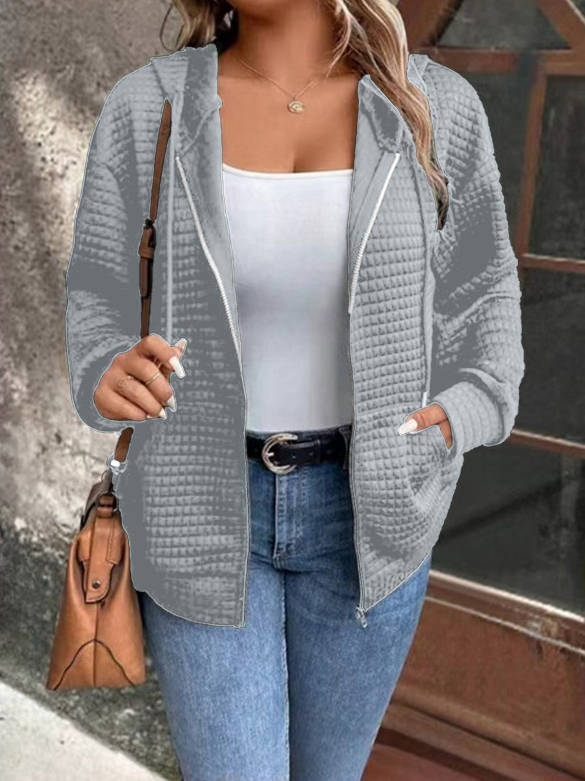Women's Textured Hoodie with Pockets in Breathable Fabric | Loose Fit Hooded Layer for Everyday and Leisure | Size S-2XL