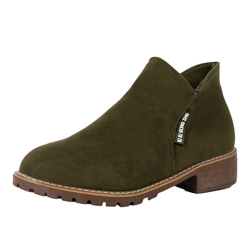Women's Faux Suede Ankle Boots with a Slim Pointed Toe | Side Zip Entry, Low Block Heel, Ridged Sole | Sizes 5.5-10, 4 Colors