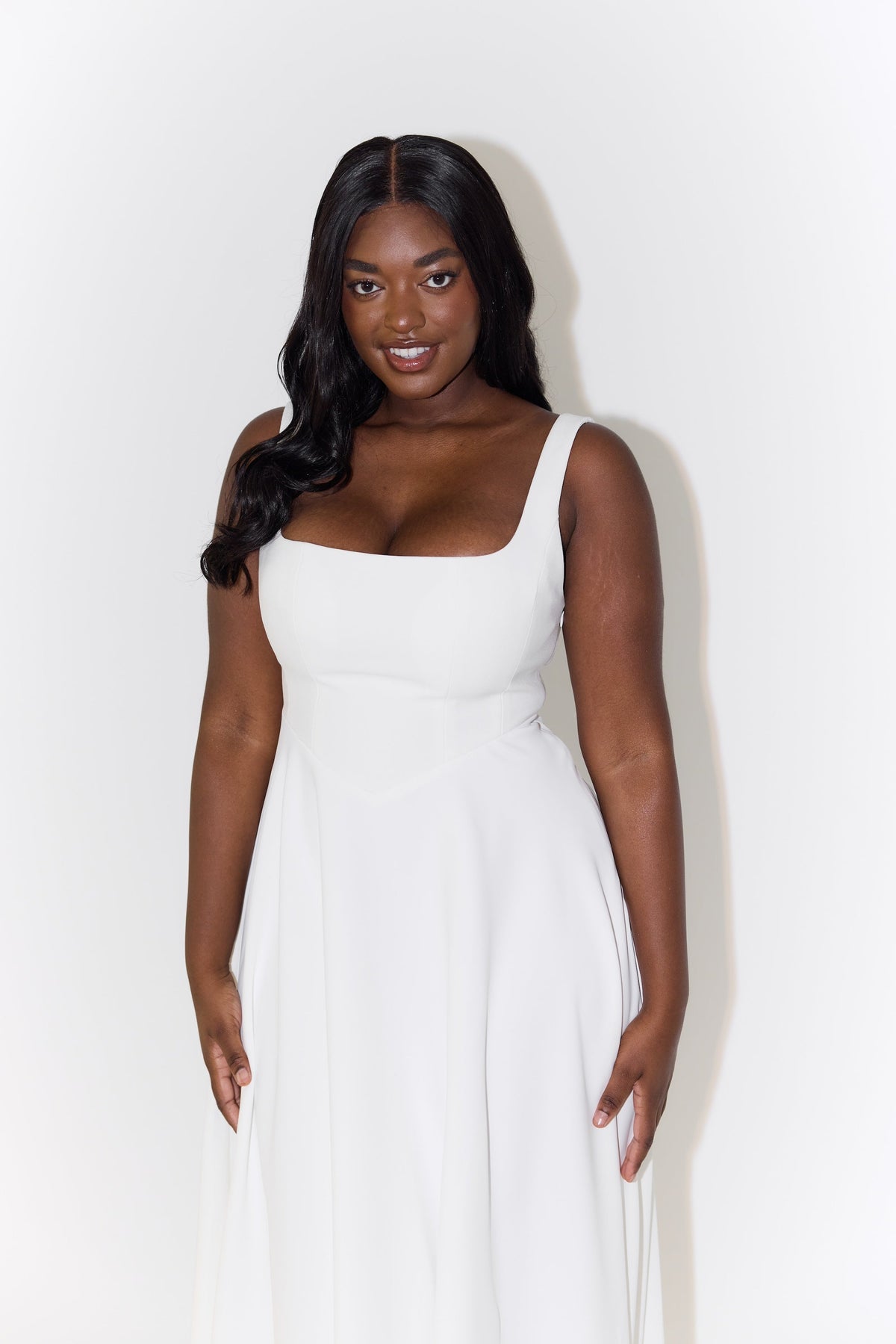 Women's Square Neck Midi Dress | Defined Waist and Flared Skirt for a Wedding Guest Look | Size XS-3XL, 4 Colors