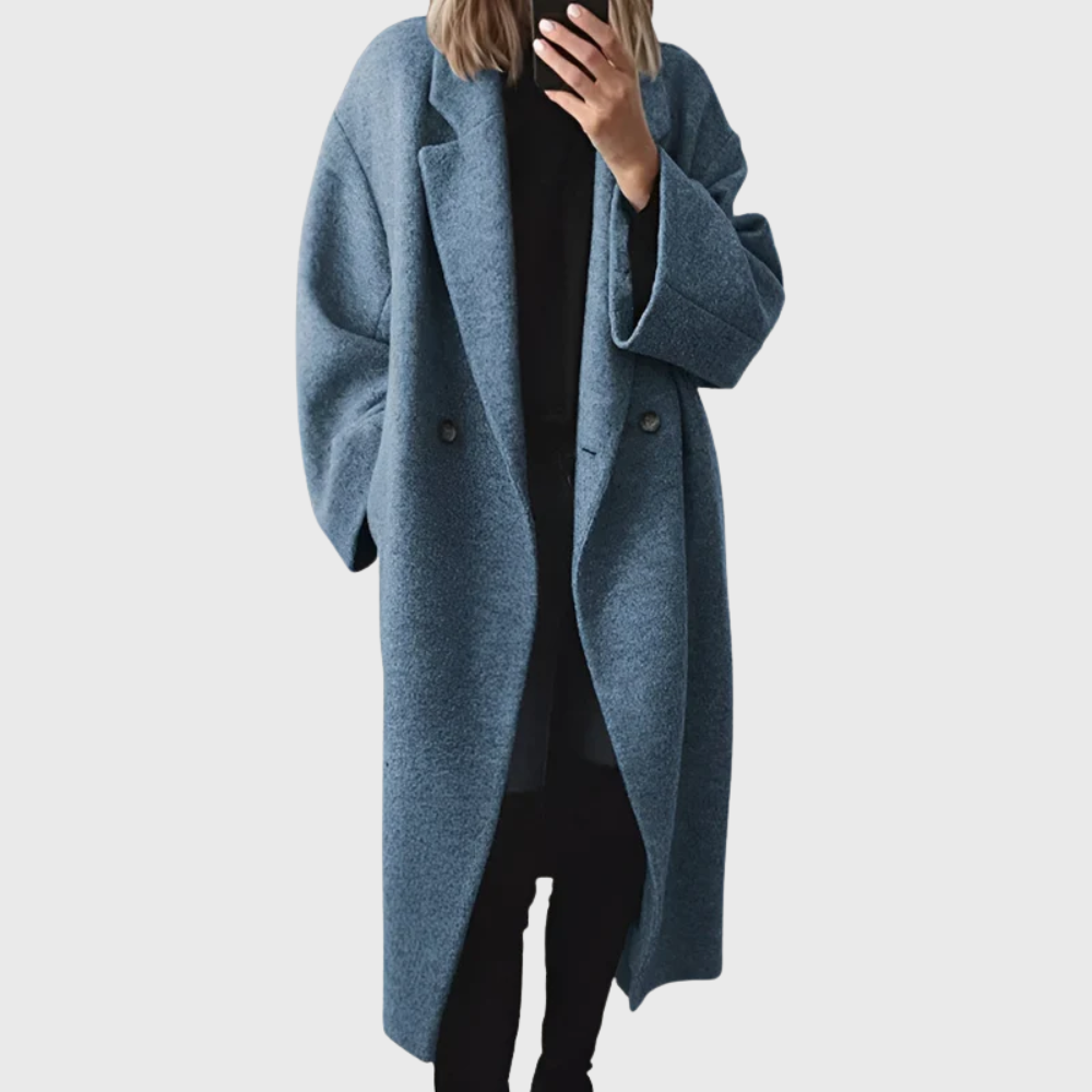 Women's Longline Overcoat | Tailored Winter Coat with Set-In Pockets | Sizes S to 3XL | Gray, Brown and Blue Colorways
