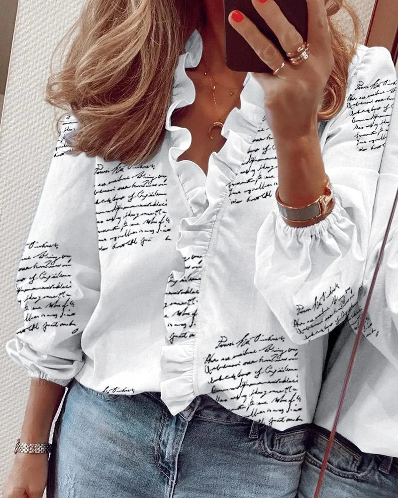 Women's Balloon Sleeve Blouse with a Ruffle Collar | Pleated Volume and Breathable Light Fabric | Size S-5XL, 8 Colors