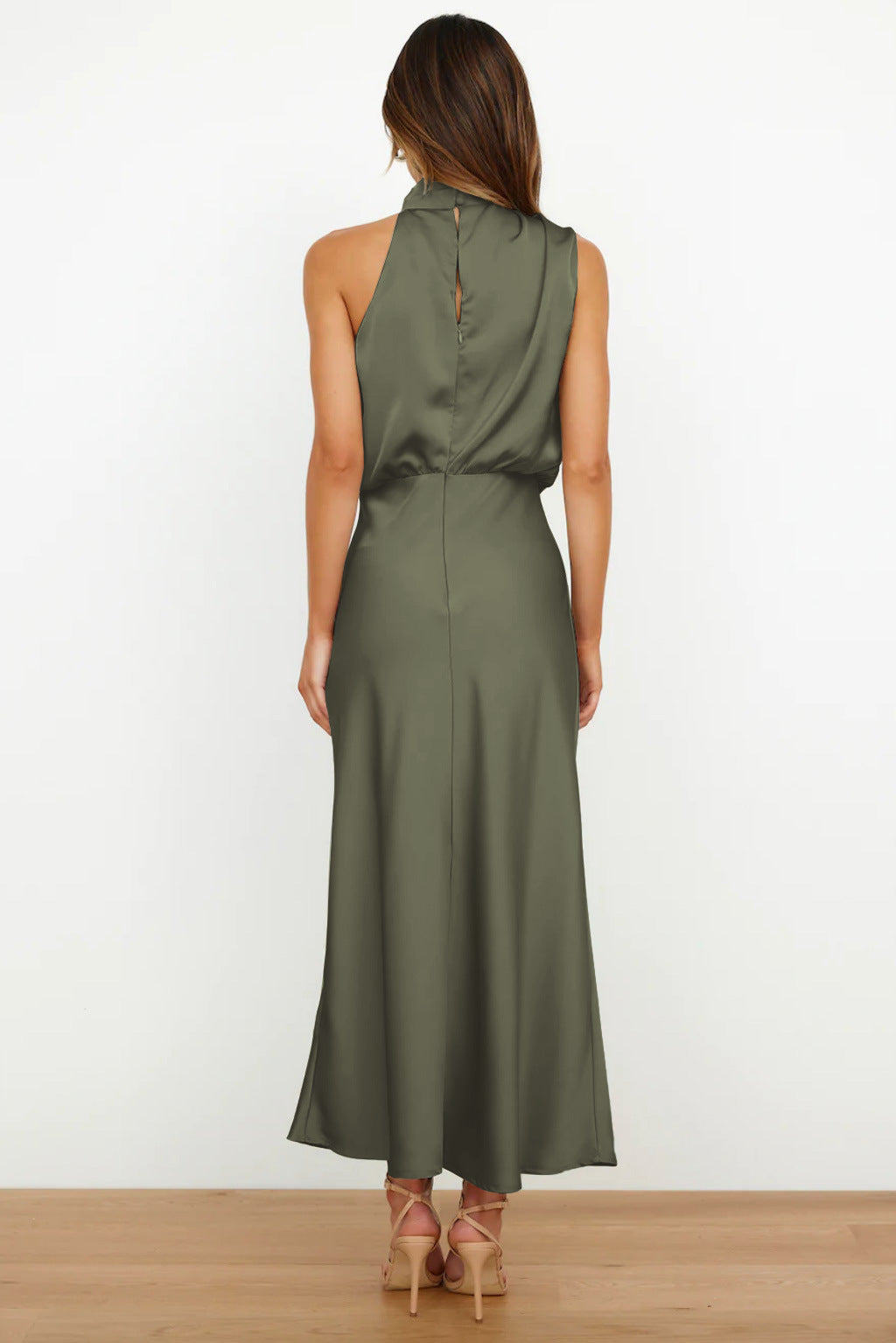 Women's Formal Wedding Guest Dress in Fluid Fabric | High Neck with Soft Sheen, Easy Movement | Size S-5XL, 9 Colors