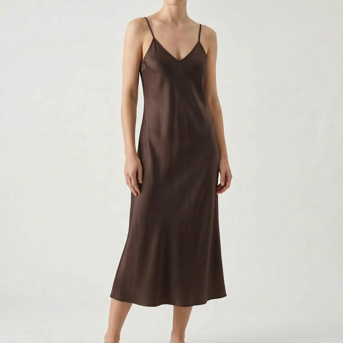 Women's Satin Slip Midi Dress with V Neckline | Thin Shoulder Straps, Bias Cut Skirt | Sizes XS to 3XL, 6 Colors