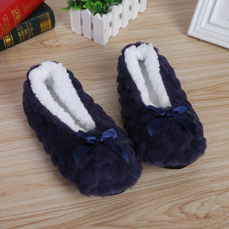 Women's Plush Bow Winter Slippers | Faux Fur House Shoes with a Closed Toe and a Cushioned Footbed | 7 Colors