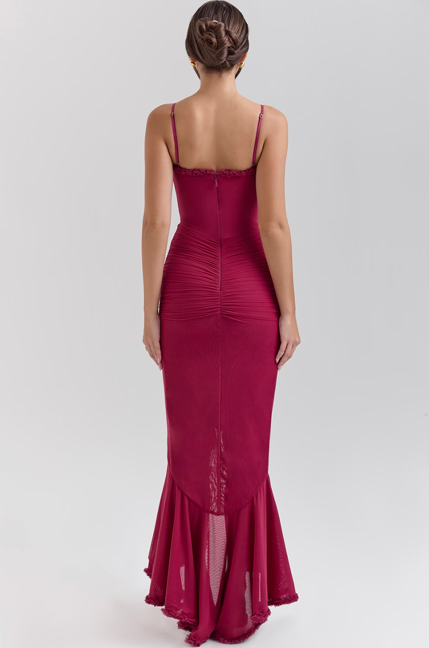 Women's Lace Wedding Guest Dresses with a Draped Waist | Cascading Ruffles and a High Low Hem | Size S-XL, 4 Colors