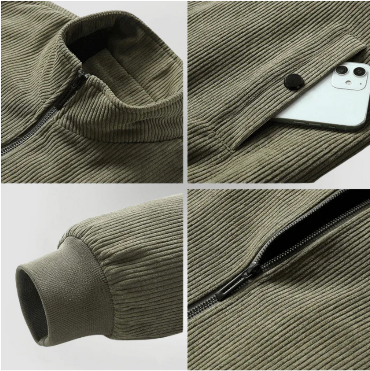 Women's Corduroy Jacket with Warm Sherpa Lining | Buttoned Pockets, Zip Closure, Ribbed Cuffs and Hem | 4 Colors