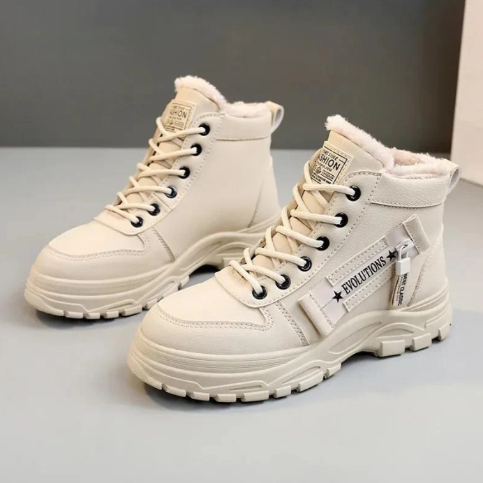 Women's Waterproof Boots with Plush Lining | Laced High Shaft, Non-Slip Sole and Platform | 3 Colors