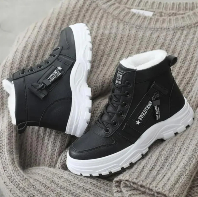 Women's Waterproof Boots with Plush Lining | Laced High Shaft, Non-Slip Sole and Platform | 3 Colors