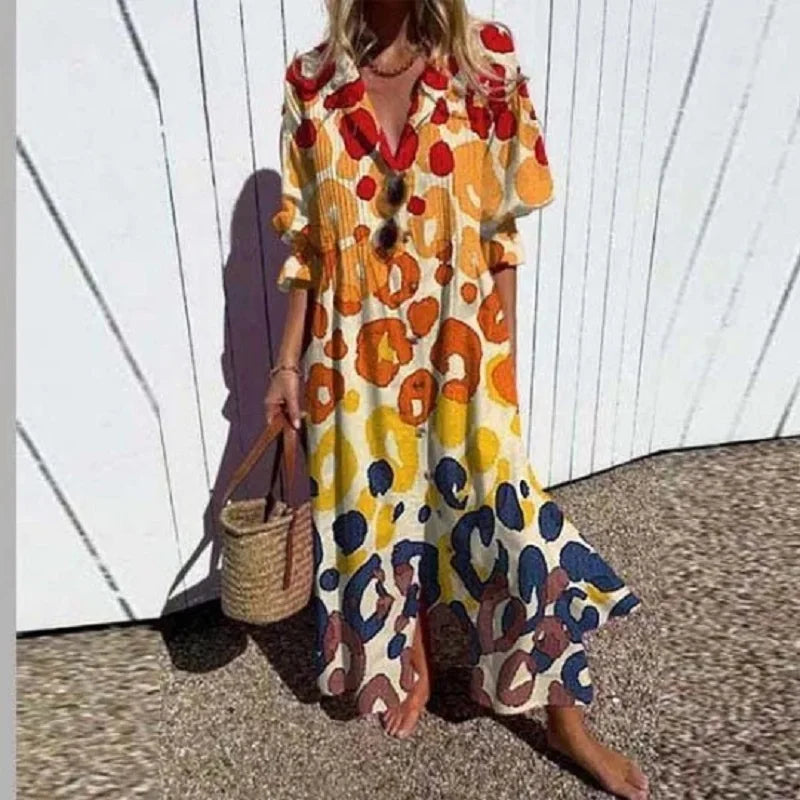 Stella | Women's Boho V Neck Floral Long Sleeve Maxi Dress