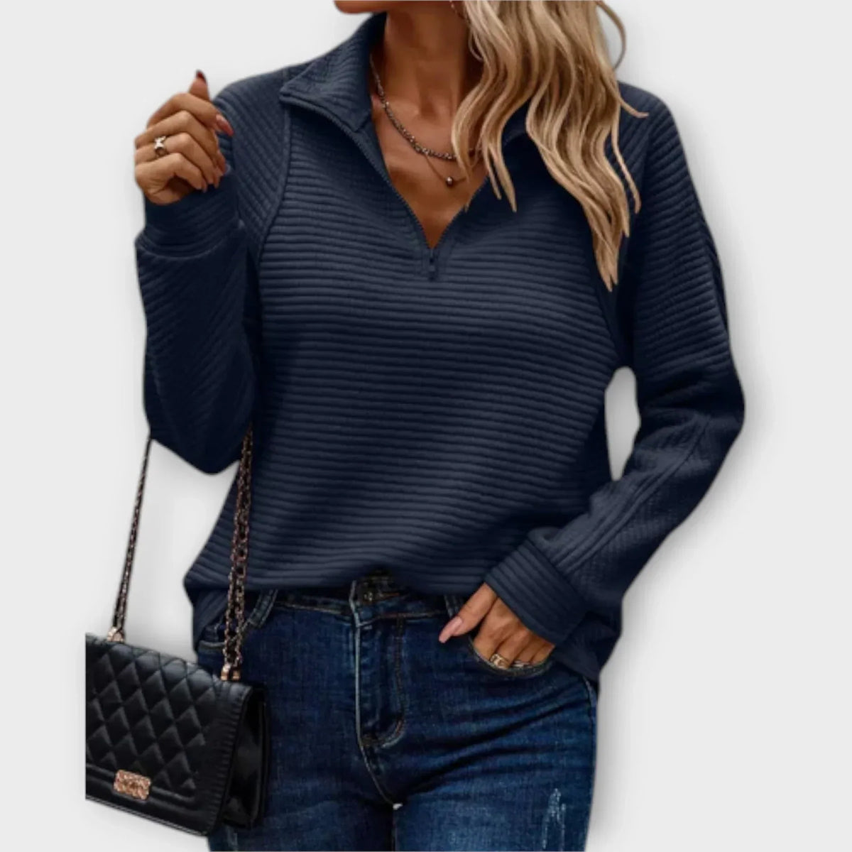 Women's Half-Zip Pullover Sweater | Adjustable Zip Neckline, Soft Warm Knit, Relaxed Everyday Fit | 6 Colors