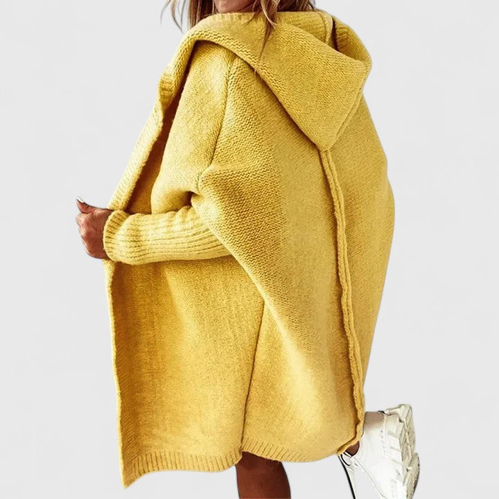 Women's Long Oversized Hooded Cardigan | Warm Knee-Length Sweater Coat with Large Hood | Size S-XL