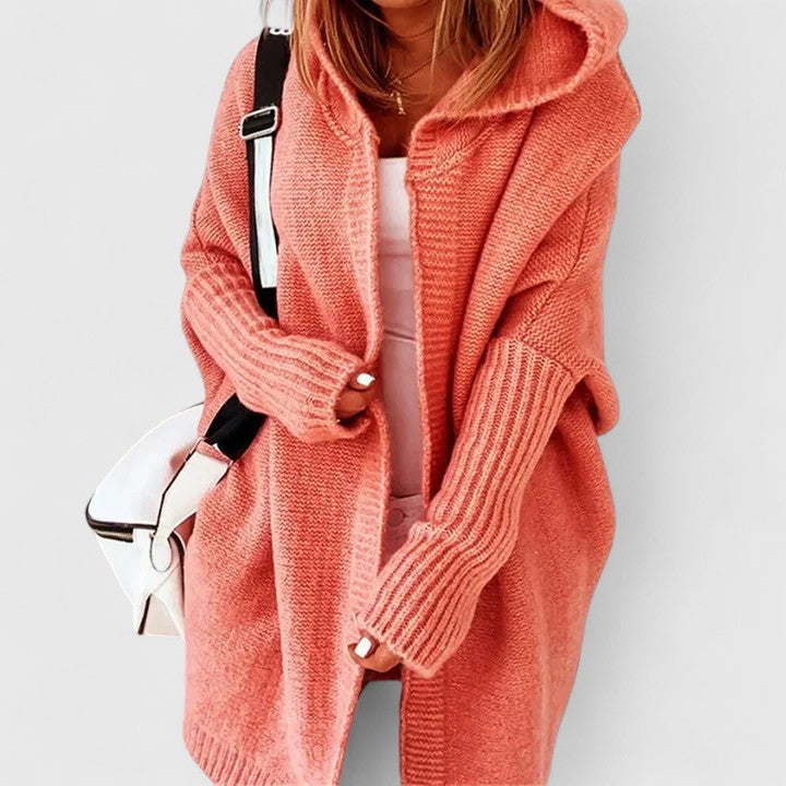 Women's Long Oversized Hooded Cardigan | Warm Knee-Length Sweater Coat with Large Hood | Size S-XL