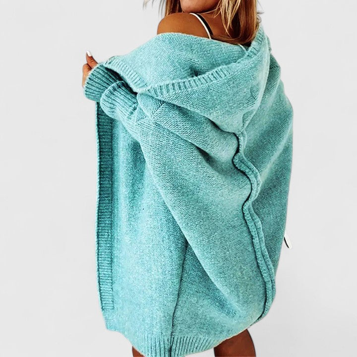 Women's Long Oversized Hooded Cardigan | Warm Knee-Length Sweater Coat with Large Hood | Size S-XL