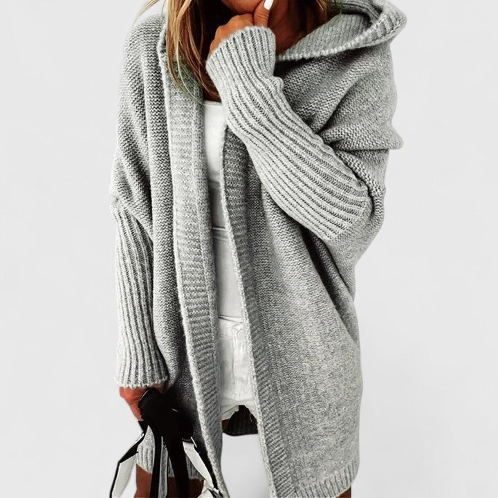 Women's Long Oversized Hooded Cardigan | Warm Knee-Length Sweater Coat with Large Hood | Size S-XL
