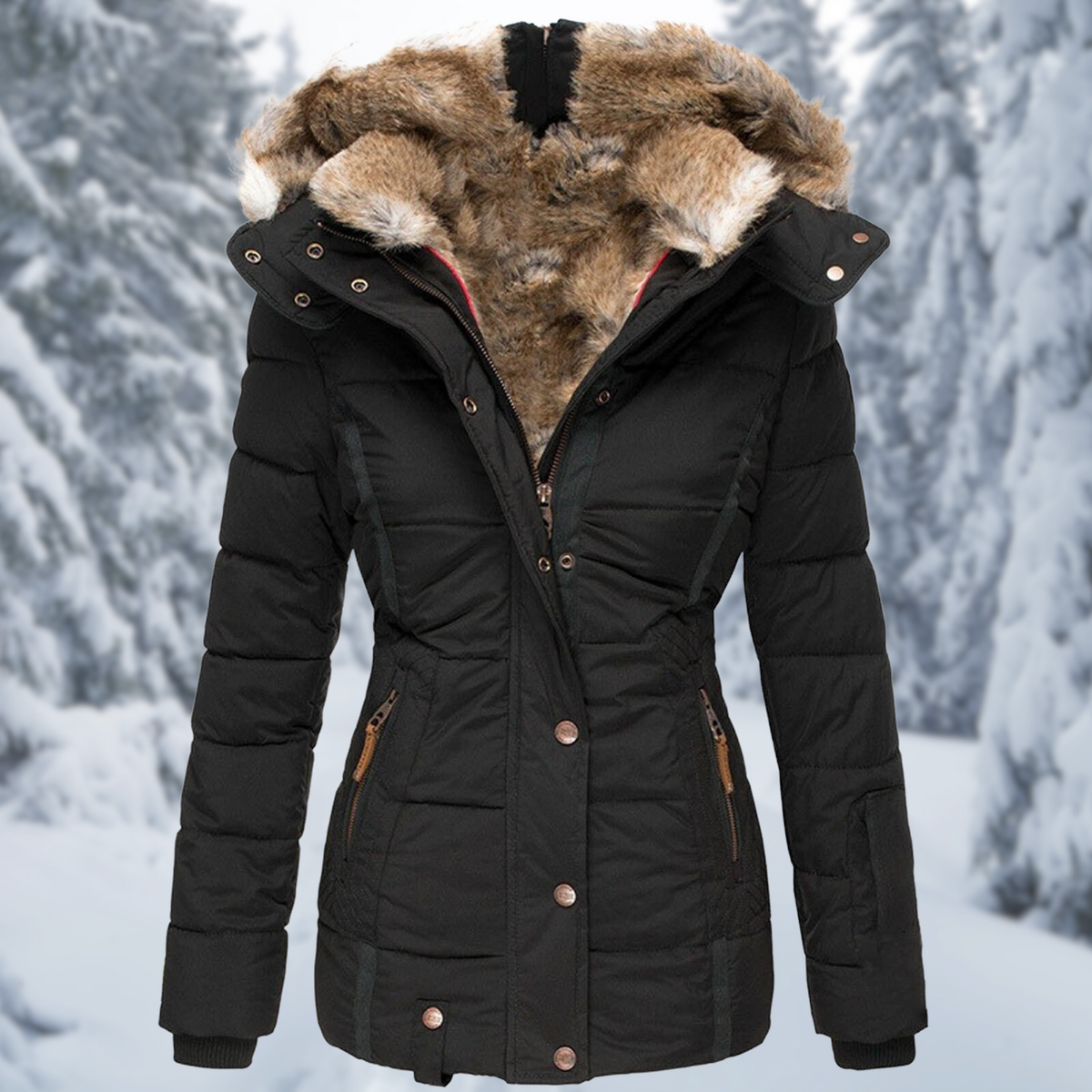 Women's Warm Winter Jacket with Fur Hood | Fluffy Lined Insulated Coat, Not Bulky, for Cold Weather Days | Size S-2XL