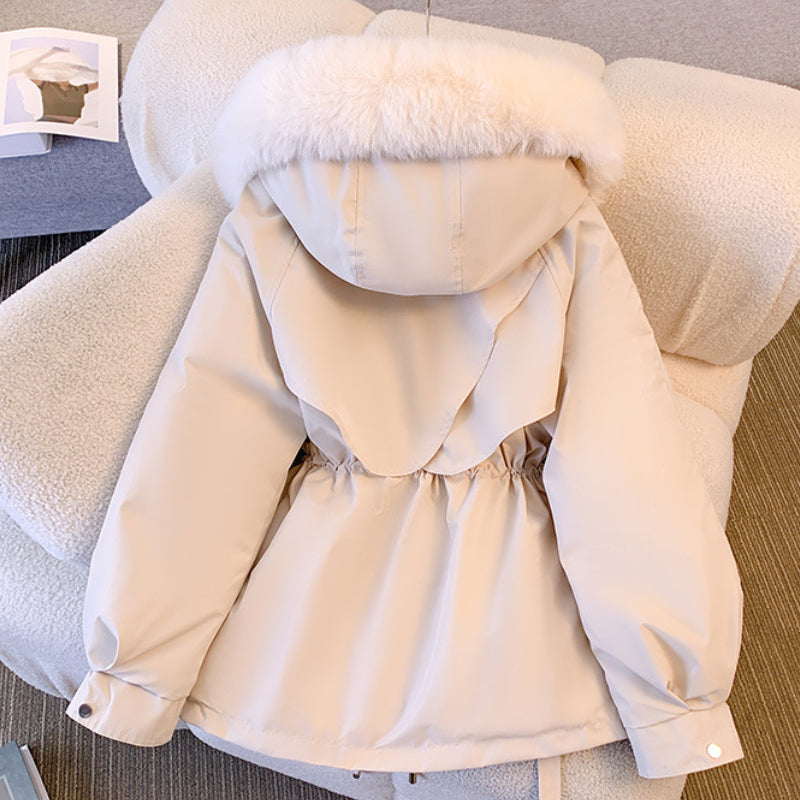 Women's Faux Fur-Trimmed Winter Coat | Hooded, Adjustable Waist, Wind and Snow Resistant Tailored Fit | 4 Colors