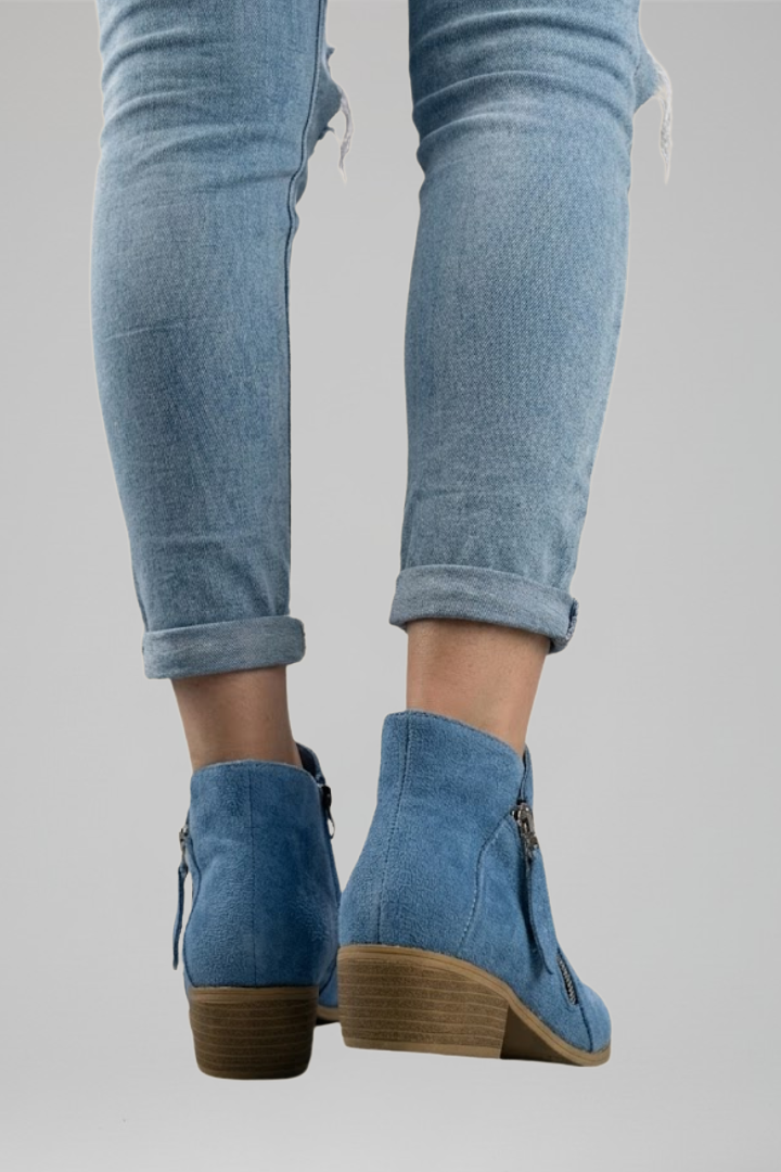 Women's Fall Ankle Boots with Low Block Heel and Side Zipper | Round Toe Booties with Textured Upper and Pull Tab | Size 6-11