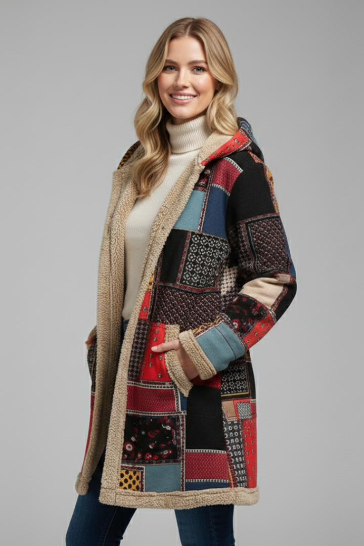 Women's Hooded Patchwork Overcoat with Zip Front | Winter Coat with Clean Silhouette for Everyday Wear | Size S-5XL