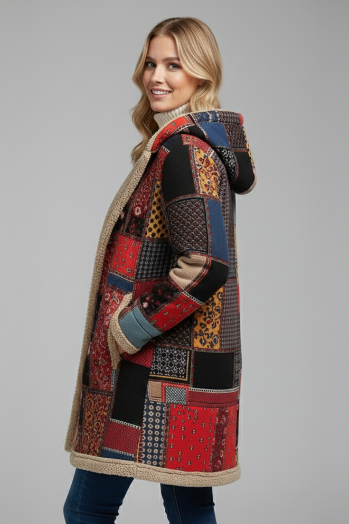Women's Hooded Patchwork Overcoat with Zip Front | Winter Coat with Clean Silhouette for Everyday Wear | Size S-5XL