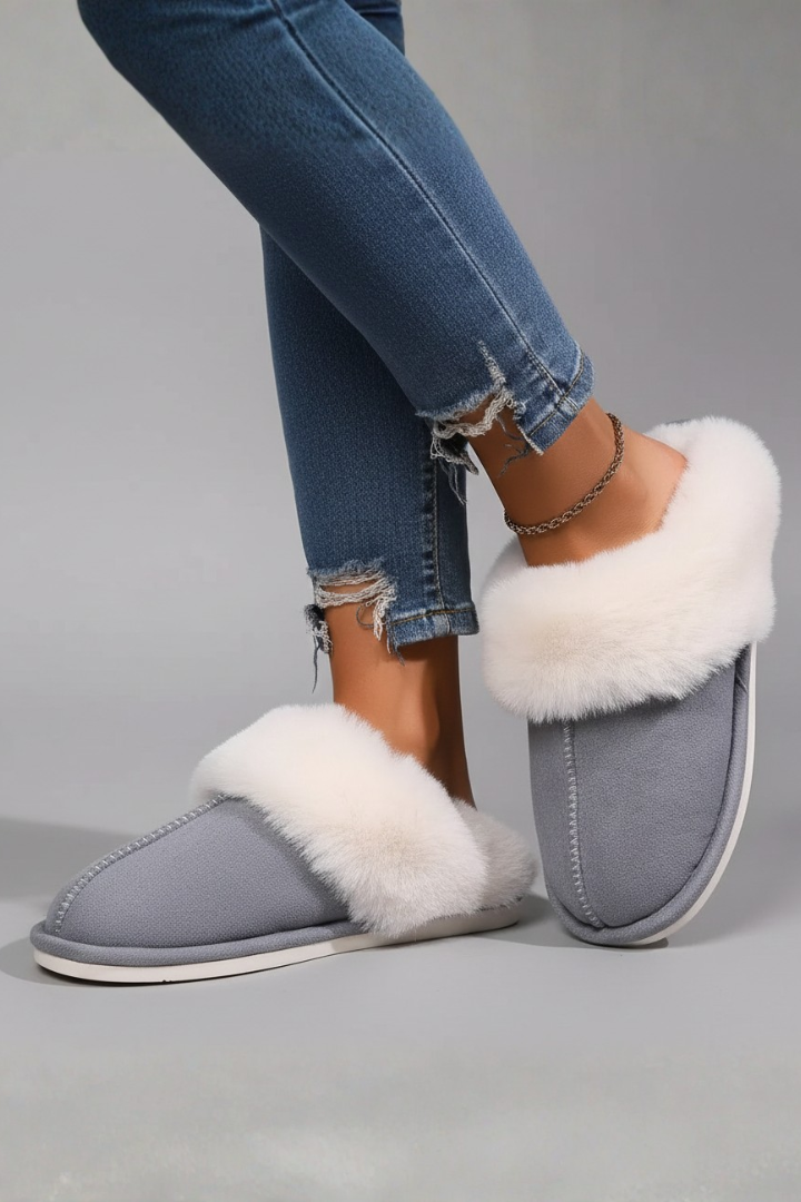 Women's Home Slippers with a Plush Lining | Rounded Closed Toe and a Flat Textured Outsole | 5 Colors