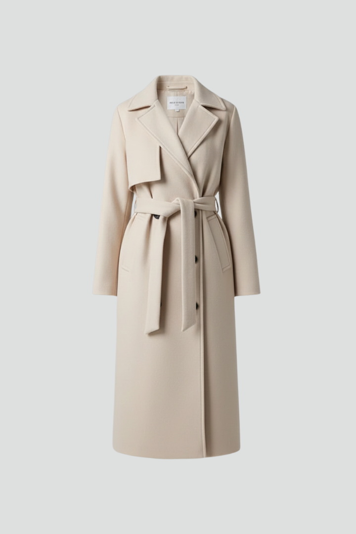 Women's Long Double Breasted Winter Coat with Belt | Clean Silhouette Overcoat for Everyday Wear | Size S-2XL