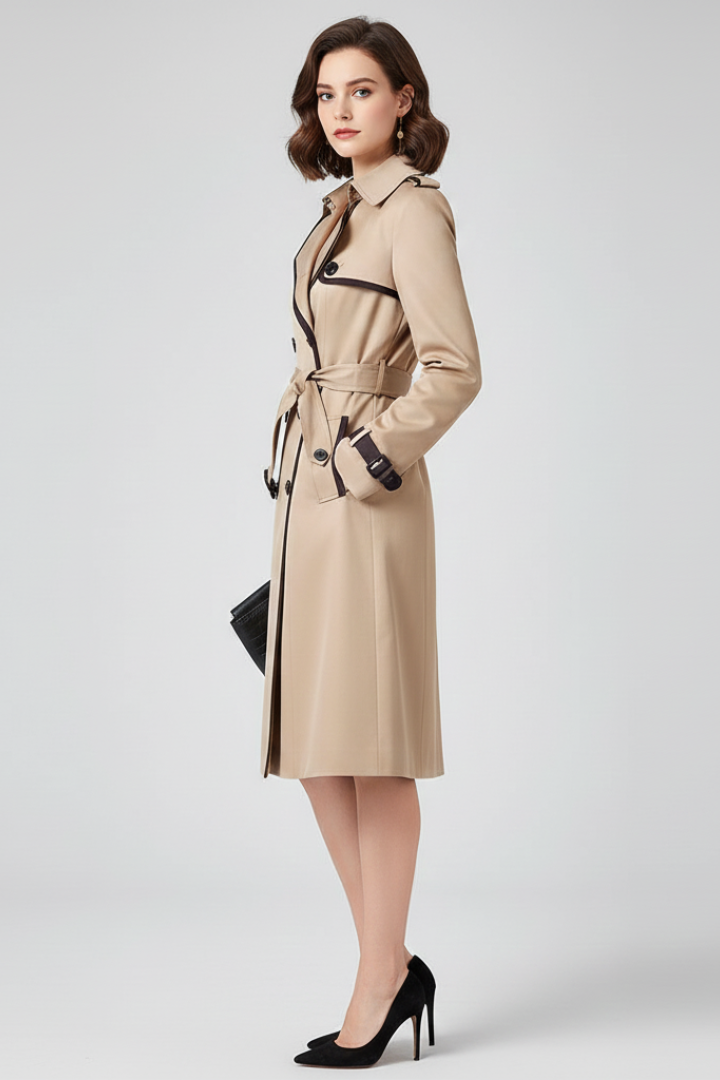 Women's Belted Trench Coat with Textured Finish | Classic Everyday Outerwear with Clean Silhouette | Size S-3XL