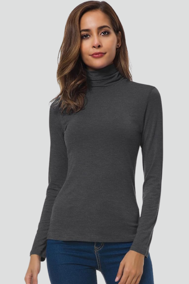 Women's Fitted Turtleneck Sweater with Long Sleeves | Plain Roll Neck Pullover with Straight Hem | Size S-2XL