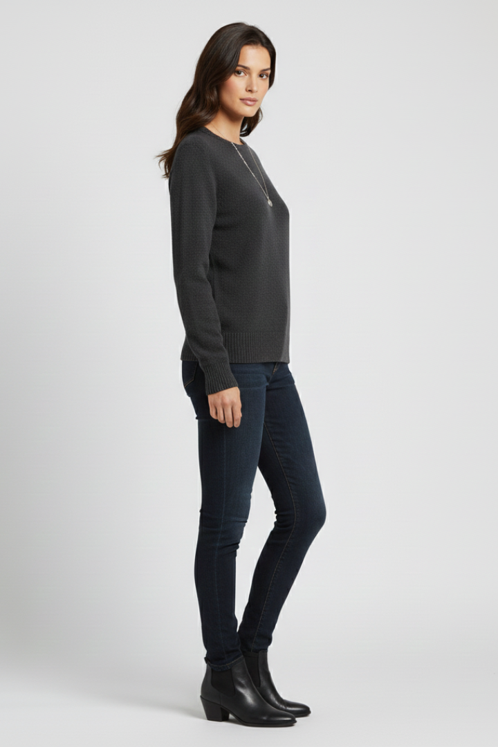 Women's Crew Neck Knit Pullover Sweater with Ribbed Cuffs and Hem | Plain Long Sleeve Knitwear | Size S-3XL