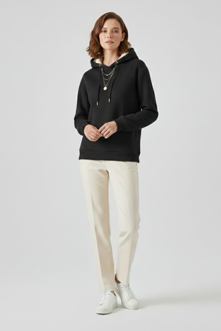 Women's Sherpa Lined Pullover Hoodie with Drawstring and Kangaroo Pocket | Winter Sweatshirt with Ribbed Cuffs | Size XS-3XL