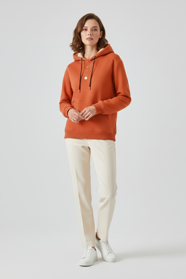 Women's Sherpa Lined Pullover Hoodie with Drawstring and Kangaroo Pocket | Winter Sweatshirt with Ribbed Cuffs | Size XS-3XL