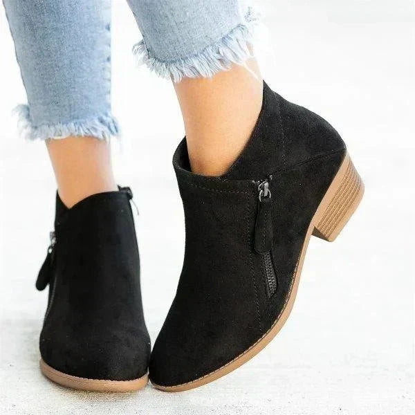 Women's Ankle Boots with Side Zip and Low Heel | Padded Interior, Clean Profile for Work Days | Size 5.5-9
