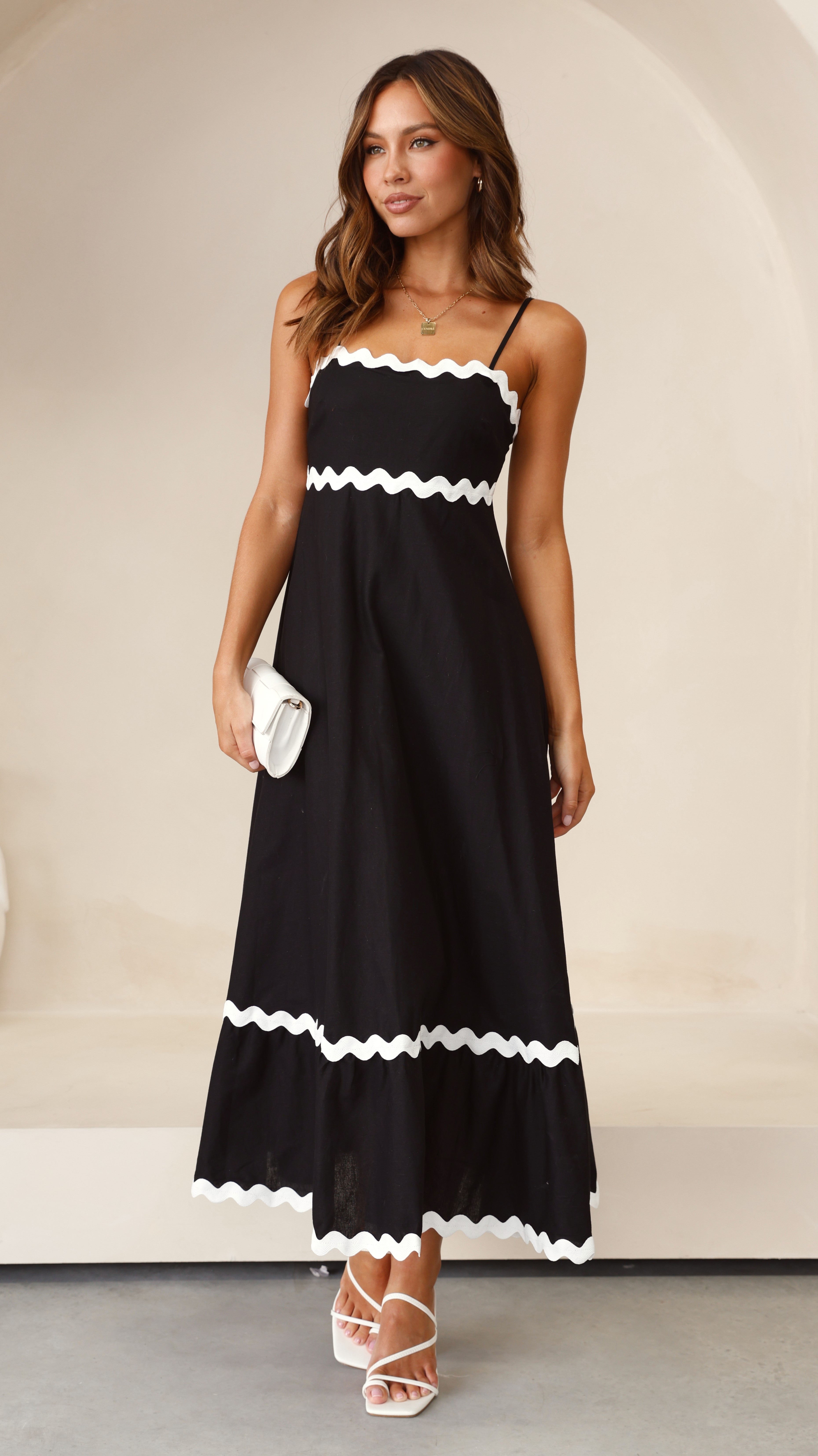 Black and White Midi Dress with Ric Rac Trim