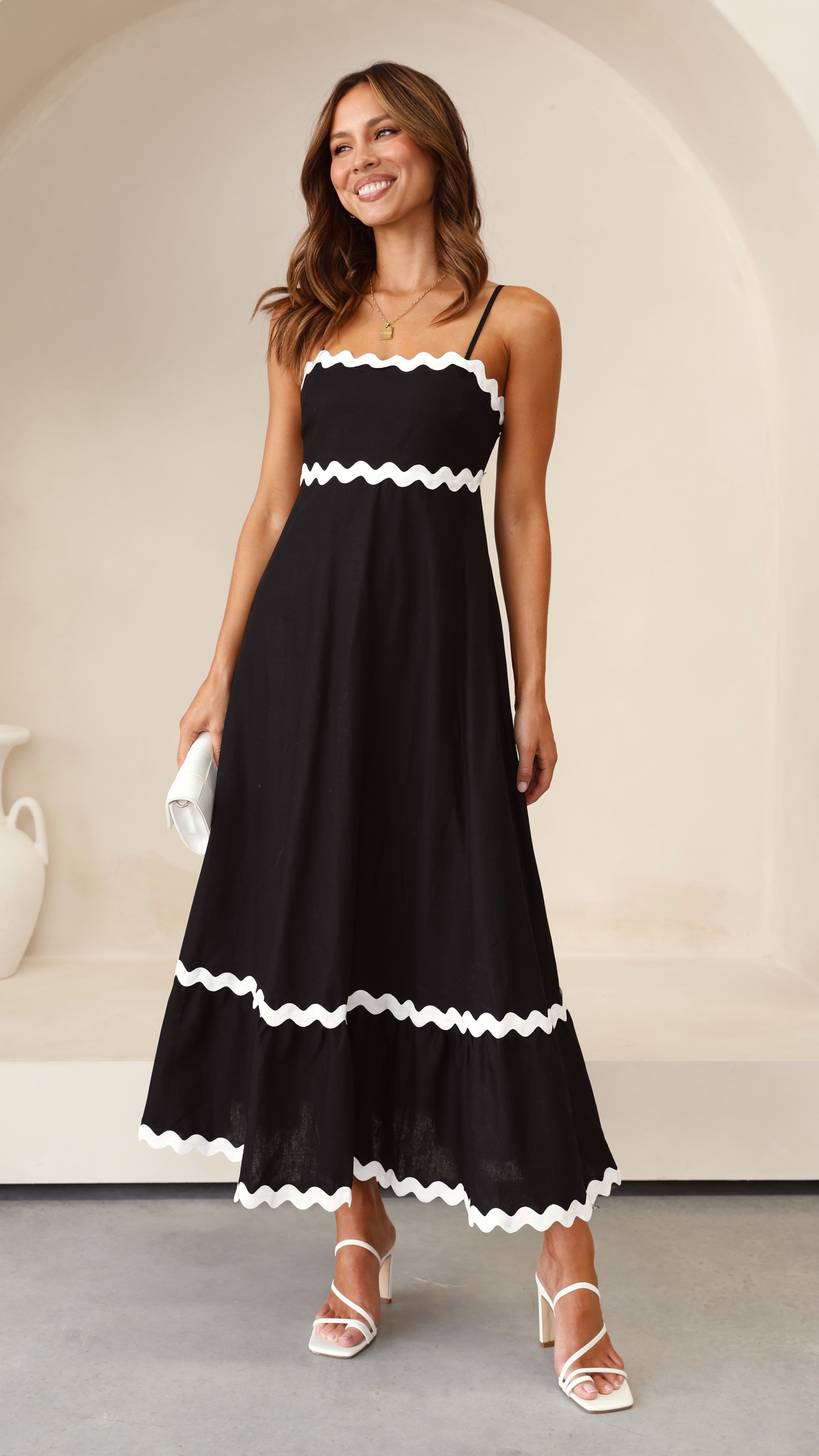 Black and White Midi Dress with Ric Rac Trim