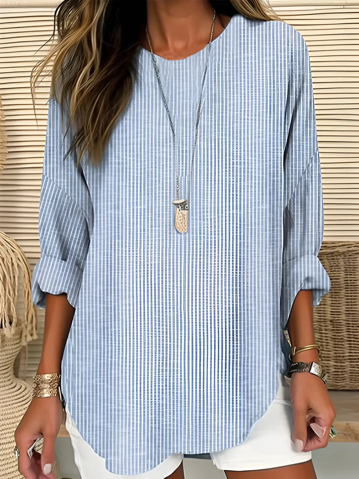 Women's Classic Striped Blouse | Relaxed Drape, Easy-Care Finish, Layers Under Knitwear | Sizes S-2XL | 3 Colors