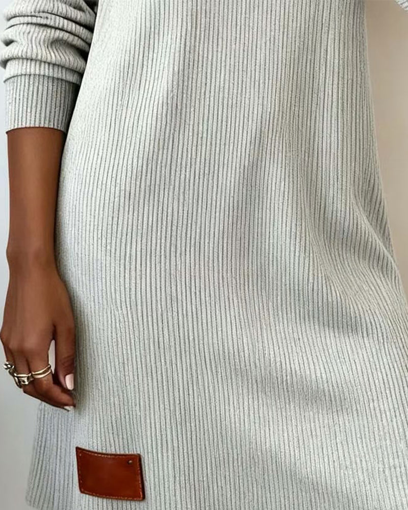 Women's Ribbed Sweater Dress with Draped Cowl Neck | Long Sleeves, Straight Cut, Above the Knee | Sizes S-2XL, 3 Colors