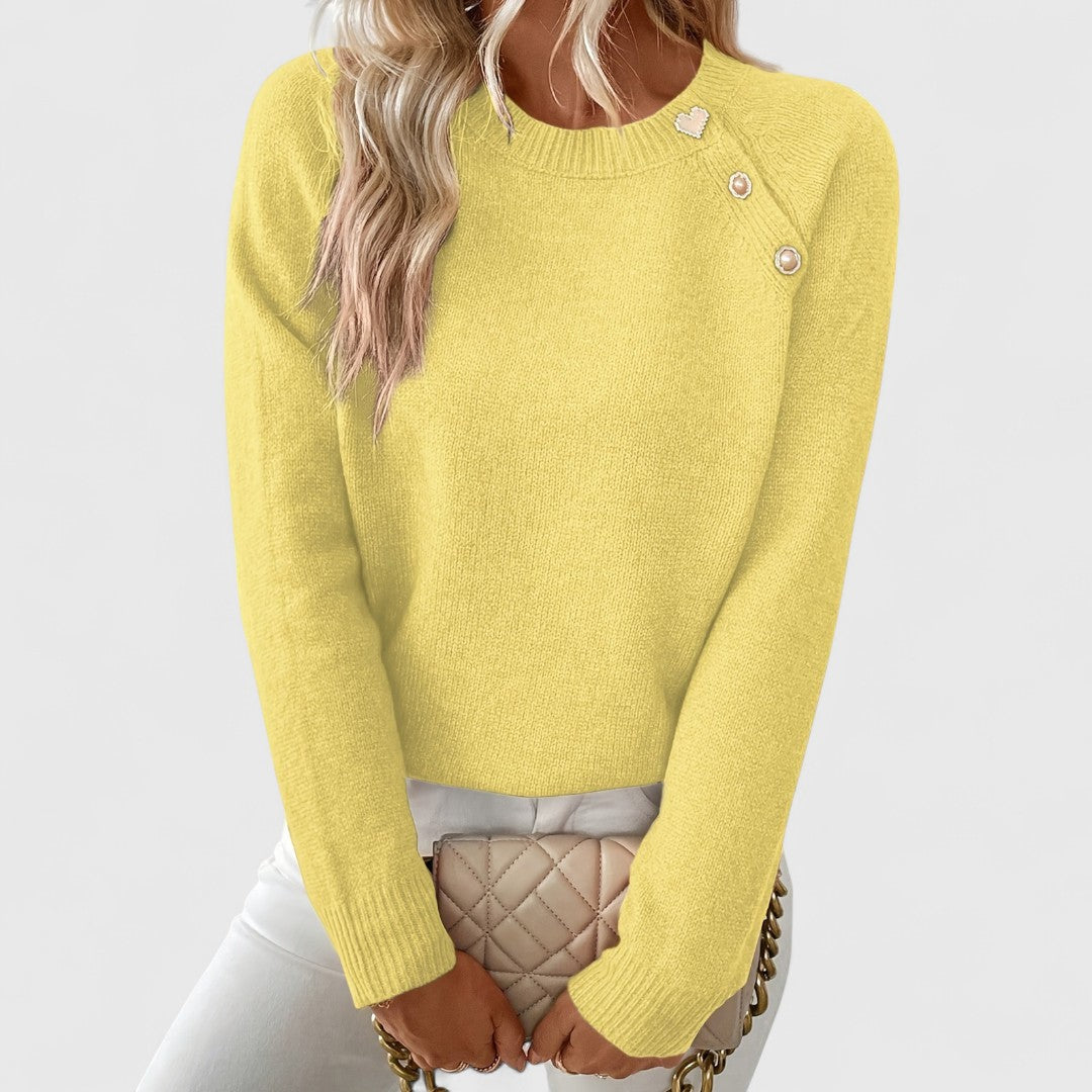 Women's Asymmetric Pullover Sweater with Decorative Buttons | Comfortable, Flattering Day-to-Night Jumper | Size S-XL