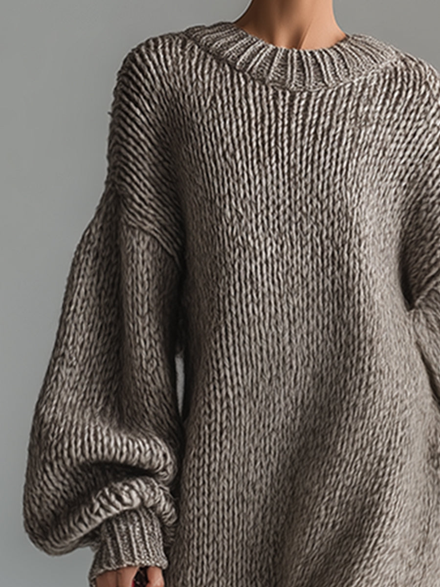 Women's Oversized Knit Sweater Maxi Dress | Chunky Ribbed Knit, Balloon Sleeves, Ankle-Grazing Length | 4 Colors