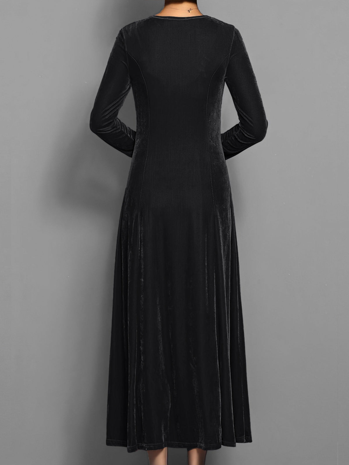 Women's Velvet Long Dress | Scoop Neck A-Line with Fitted Bodice | Sizes S to XL | 5 Colors for Holiday Evenings