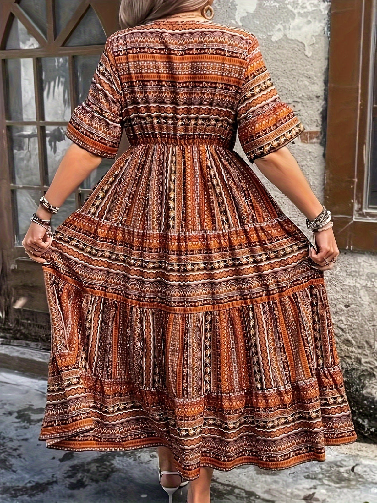 Women's Printed Boho Dress in Plus Sizes | Flowy Draped Line and a Breathable Lightweight Make | Size XL-4XL, 2 Colors