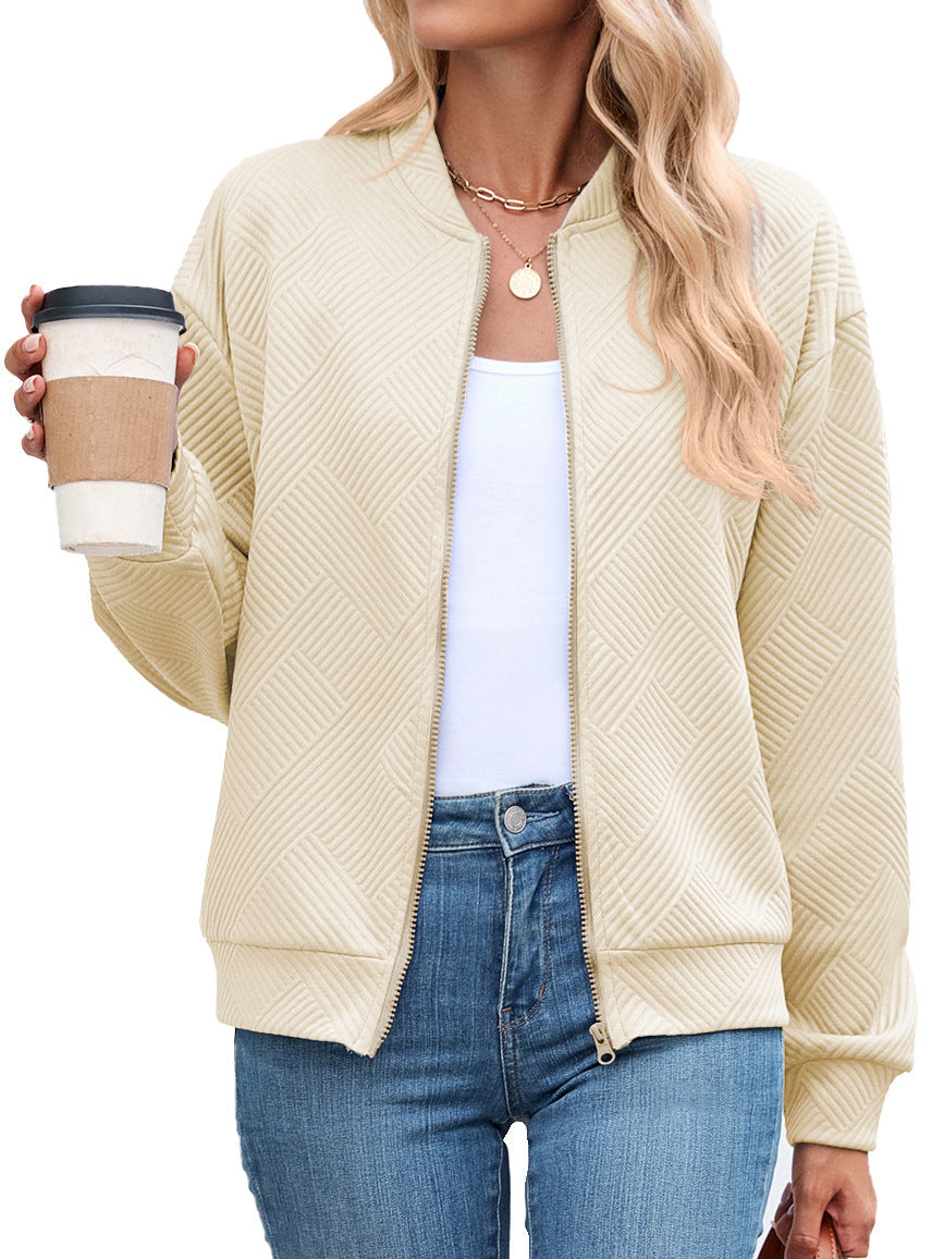 Women's Quilted Bomber Jacket with Stand Collar and Zip Front | Casual Fall Layer with Side Pockets | Size S-5XL