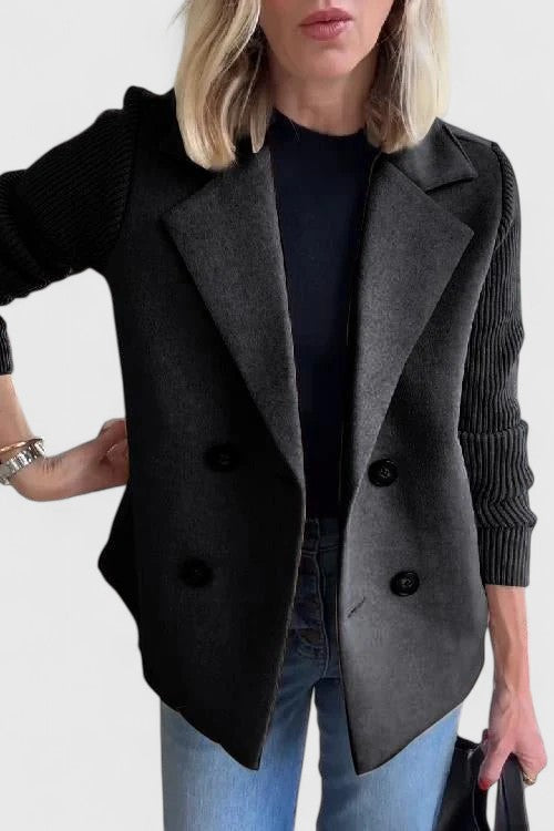 Women's Double-Breasted Tailored Blazer with Soft Contrast Sleeves | Fitted Ladies Jacket for Casual and Dressy Looks | Size XS-3XL
