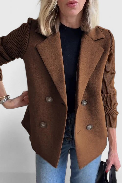 Women's Double-Breasted Tailored Blazer with Soft Contrast Sleeves | Fitted Ladies Jacket for Casual and Dressy Looks | Size XS-3XL