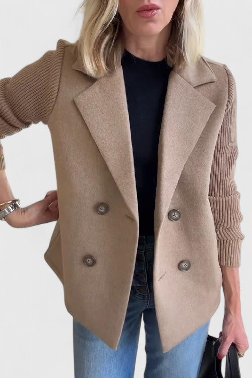 Women's Double-Breasted Tailored Blazer with Soft Contrast Sleeves | Fitted Ladies Jacket for Casual and Dressy Looks | Size XS-3XL