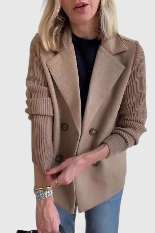 Women's Double-Breasted Tailored Blazer with Soft Contrast Sleeves | Fitted Ladies Jacket for Casual and Dressy Looks | Size XS-3XL