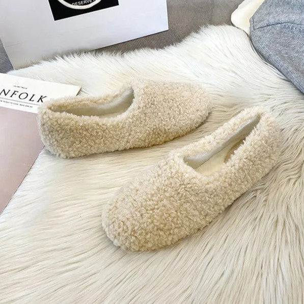 Women's Fuzzy Slippers in a Ballerina Shape | Teddy Lined Slip On Flats with a Rounded Toe | Sizes 5.5 to 11, 4 Colors