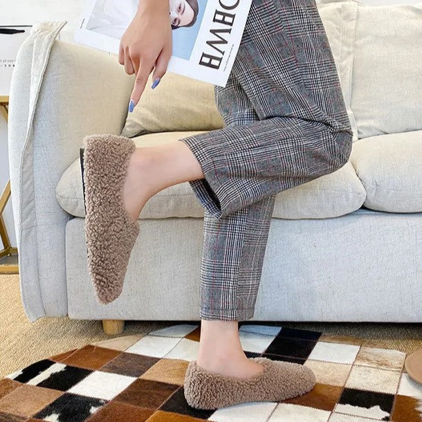 Women's Fuzzy Slippers in a Ballerina Shape | Teddy Lined Slip On Flats with a Rounded Toe | Sizes 5.5 to 11, 4 Colors