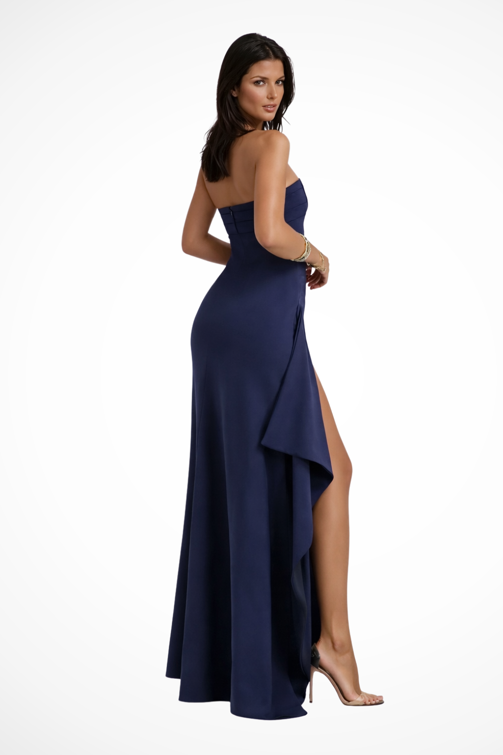 Women's Strapless Evening Gown with a High Side Slit | Fitted Bodice, Floor Length Hem | Size XS-2XL, 3 Colors