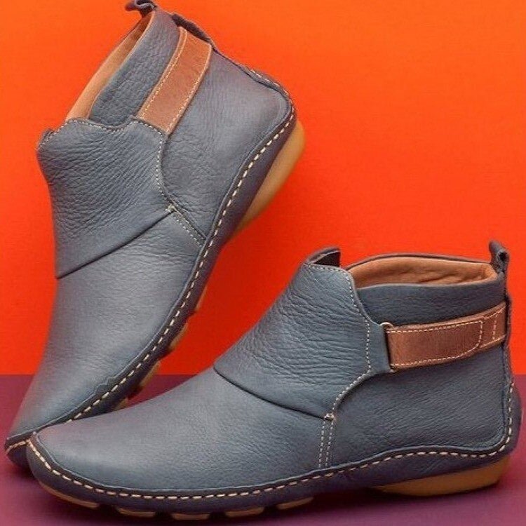 Women's Leather Ankle Boots with Adjustable Buckle | Flat Flexible Sole, Pull Tab at Back | Size 5.5-10.5, 5 Colors